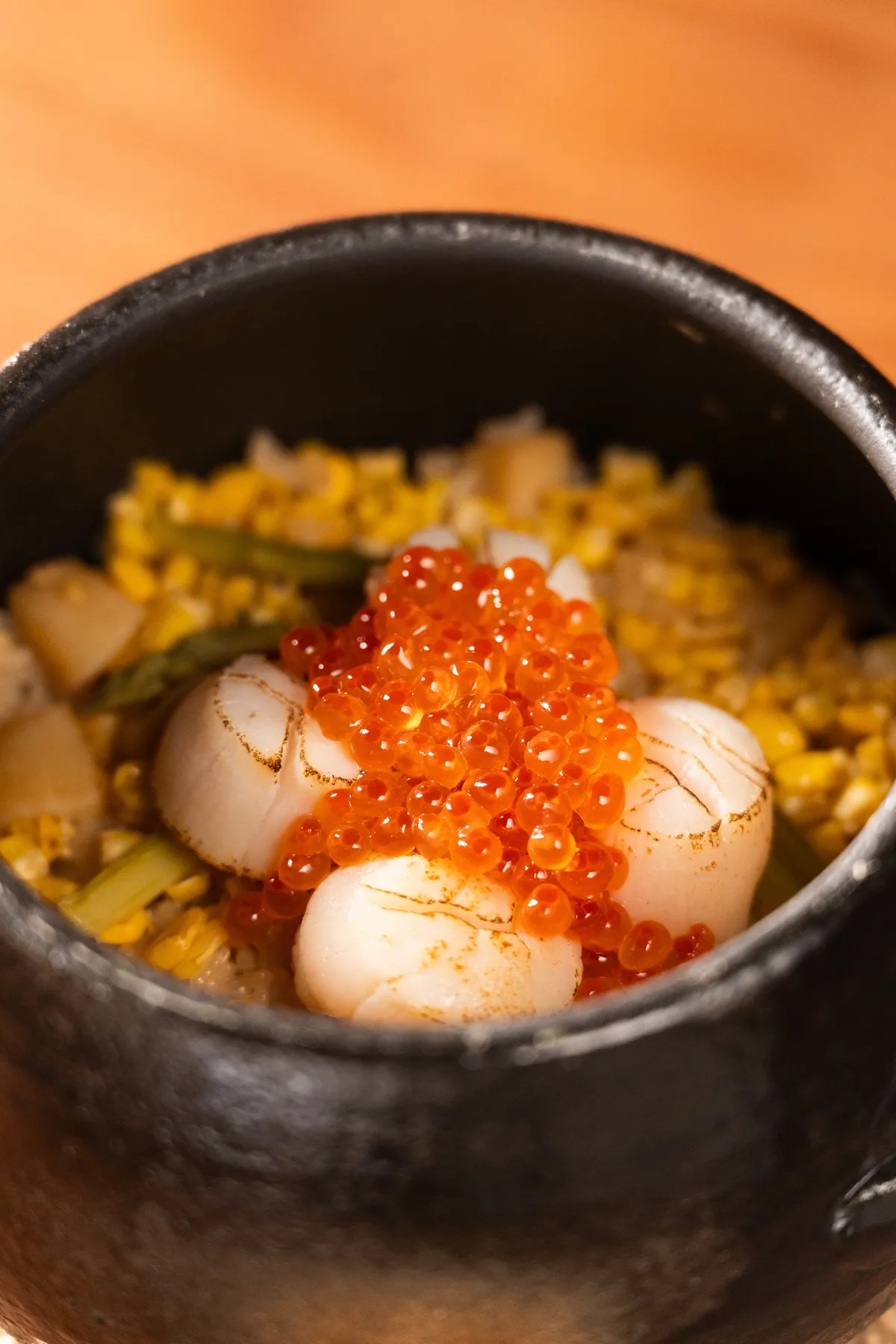 Hokkaido ikura and scallop kamameshi